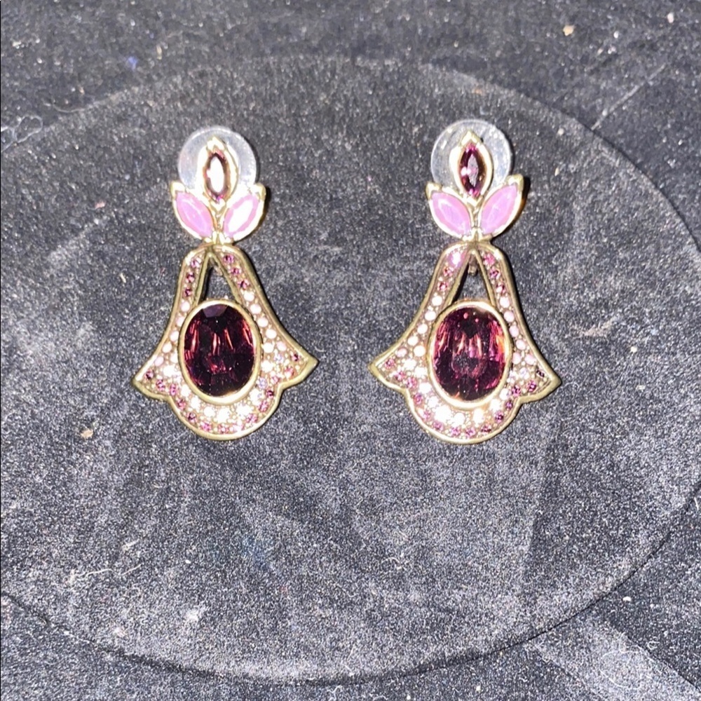 Heidi Daus Rare Elegant Crystal Gold and Purple Earrings